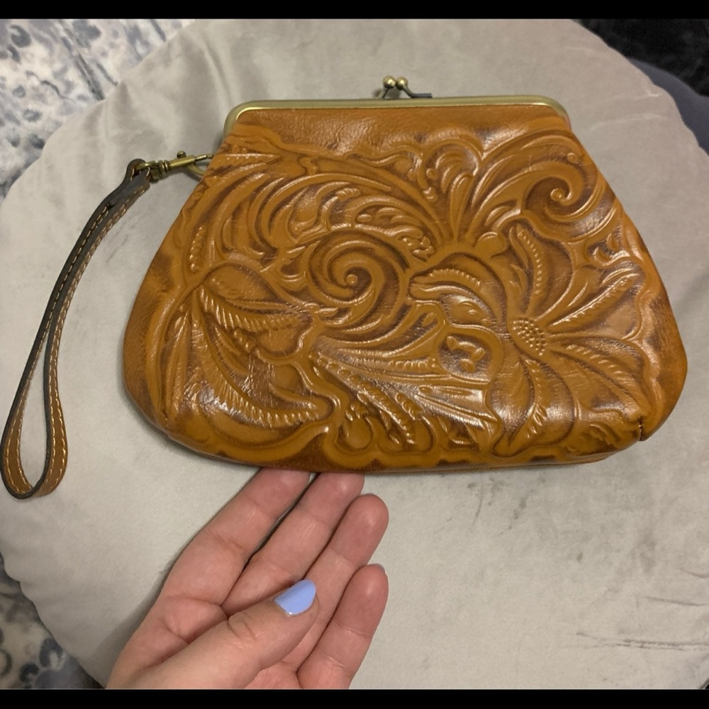 Patricia Nash Brown Embossed Leather Wristlet